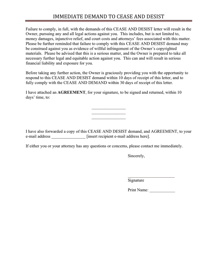 Immediate demand to cease and desist in Word and Pdf formats - page 3 of 5