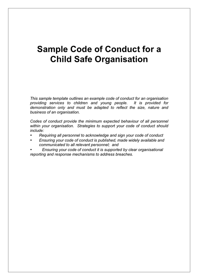Sample code of conduct for a child safe organisation page 1