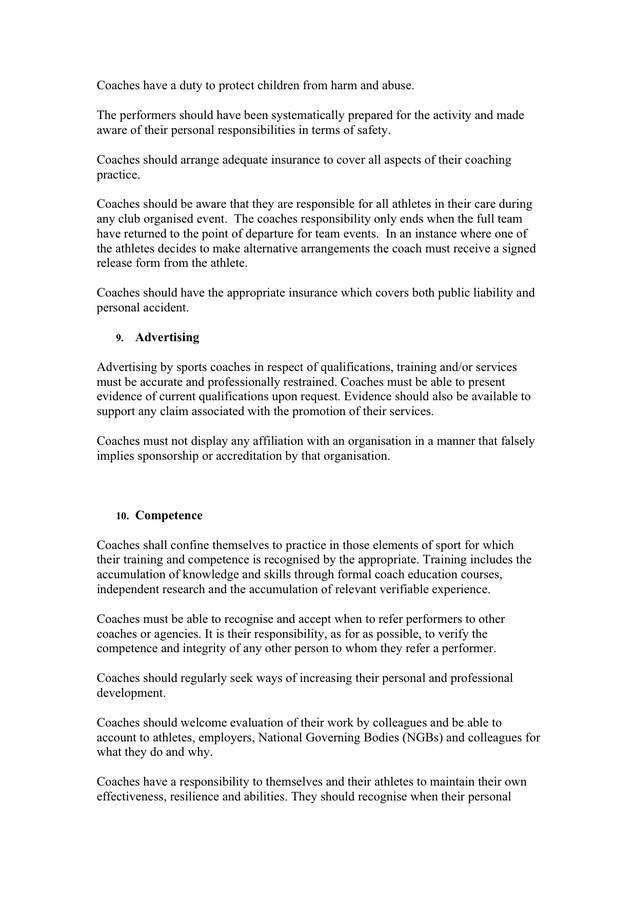 Code of ethics & conduct for sports coaches in Word and Pdf formats ...