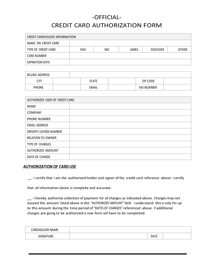 Credit Card Payment Authorization Template - download free documents ...