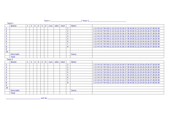 cricket score sheet for 12 overs pdf