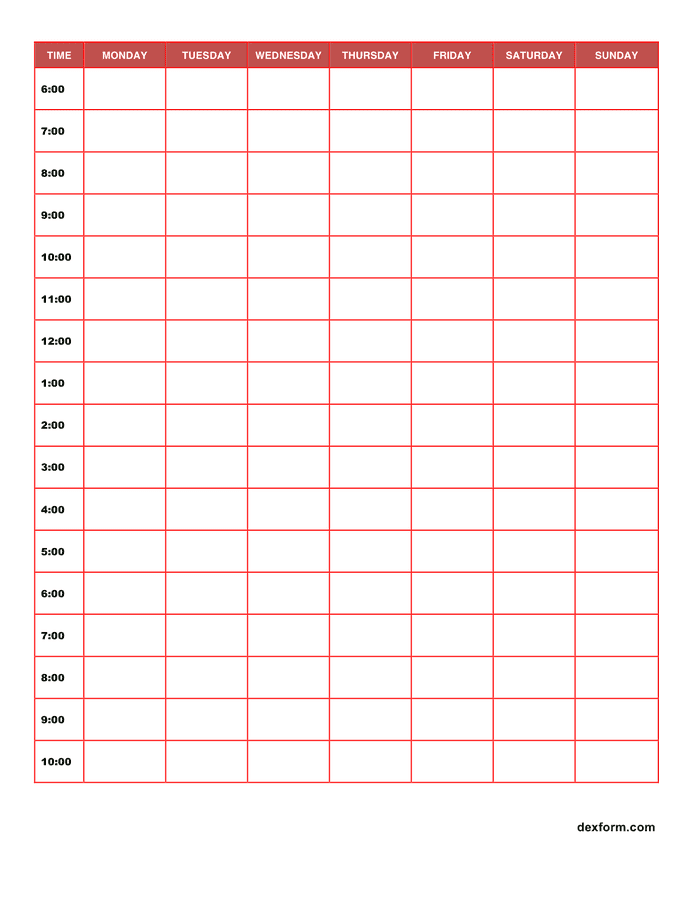 Daily schedule template in Word and Pdf formats
