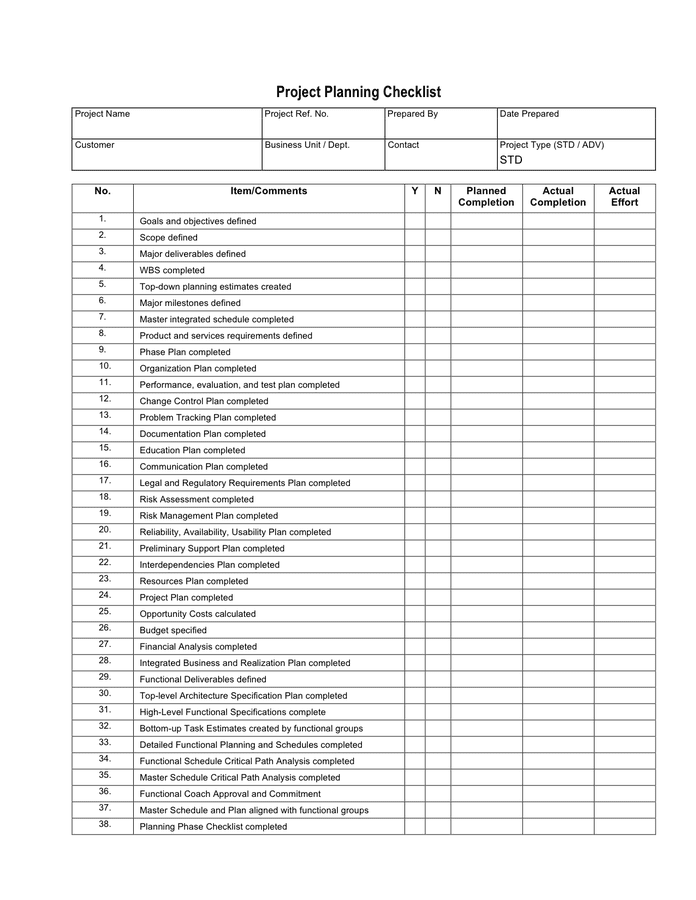 Project planning checklist in Word and Pdf formats - page 2 of 2