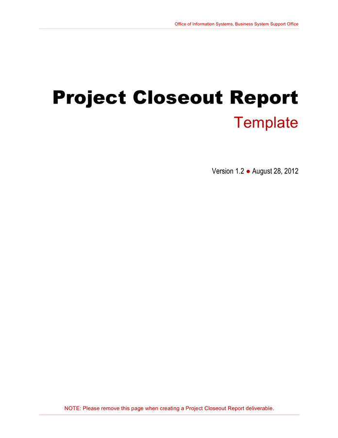 Project closeout report template in Word and Pdf formats