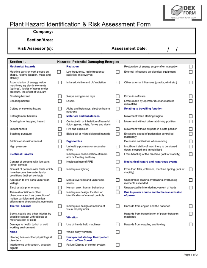 Hazard Identification And Risk Assessment Template