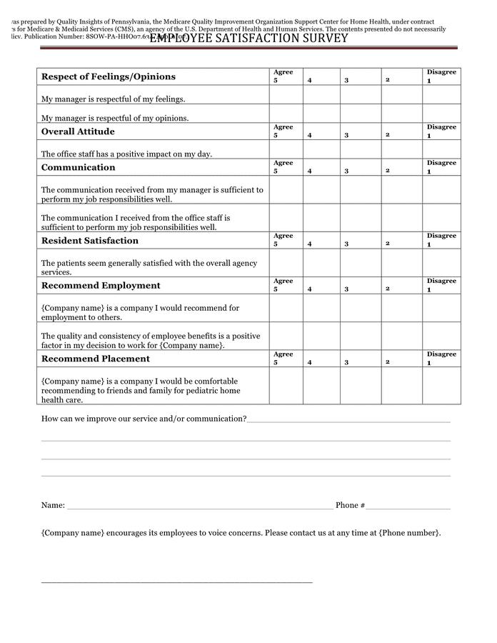 Employee satisfaction survey in Word and Pdf formats - page 2 of 2