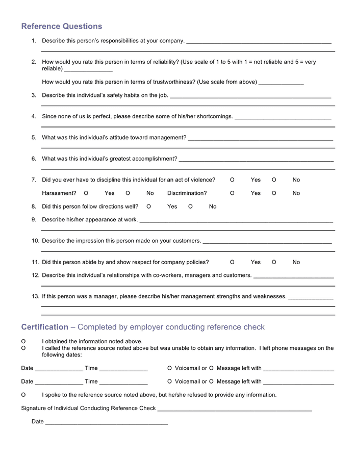 Reference check form in Word and Pdf formats - page 2 of 2