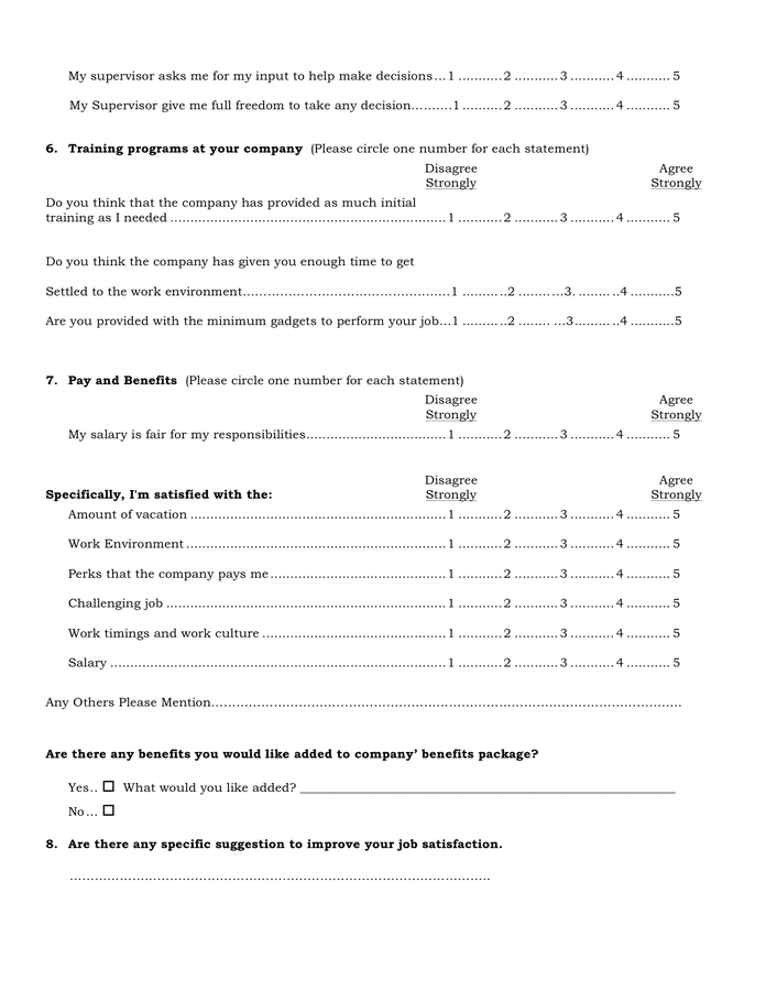 Employee satisfaction survey sample in Word and Pdf formats - page 2 of 2