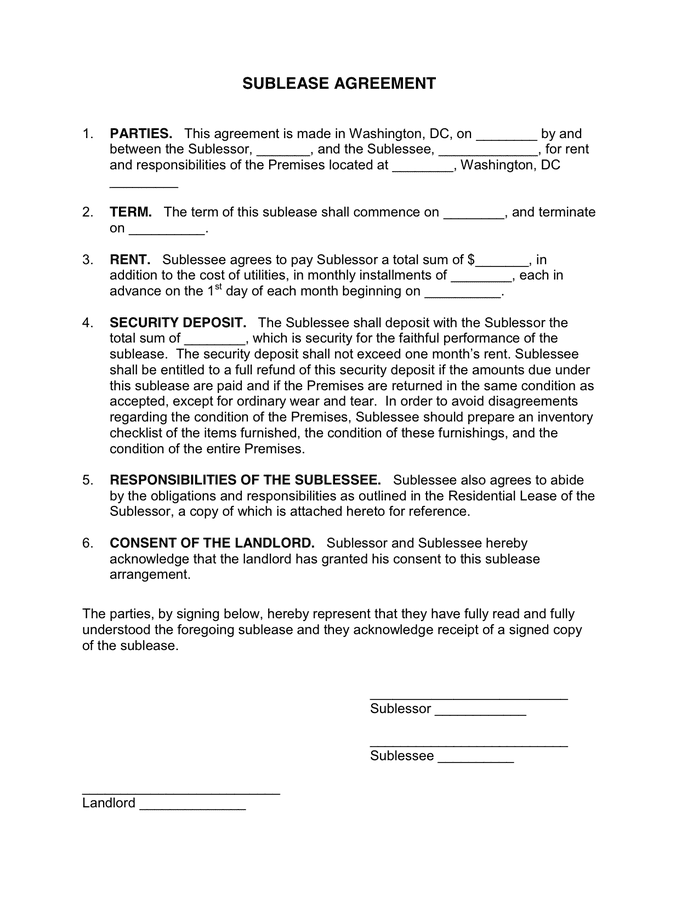 sublease assignment agreement