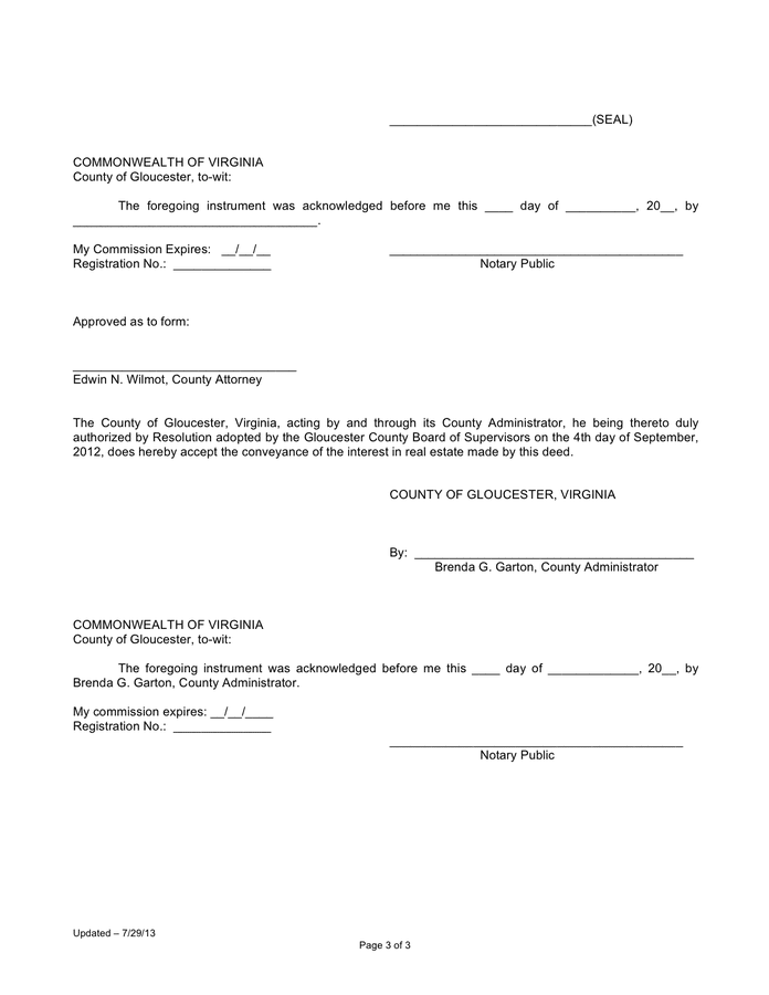 Deed of easemen form (Virginia) in Word and Pdf formats - page 3 of 3