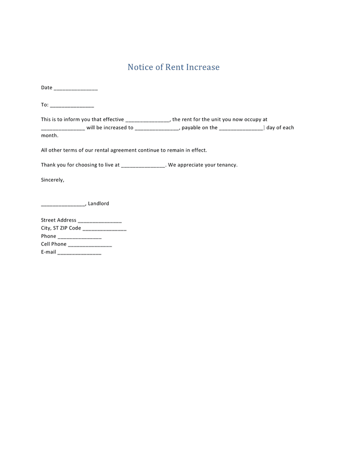 Rent Increase Notice Fillable Printable Pdf And Forms Handypdf