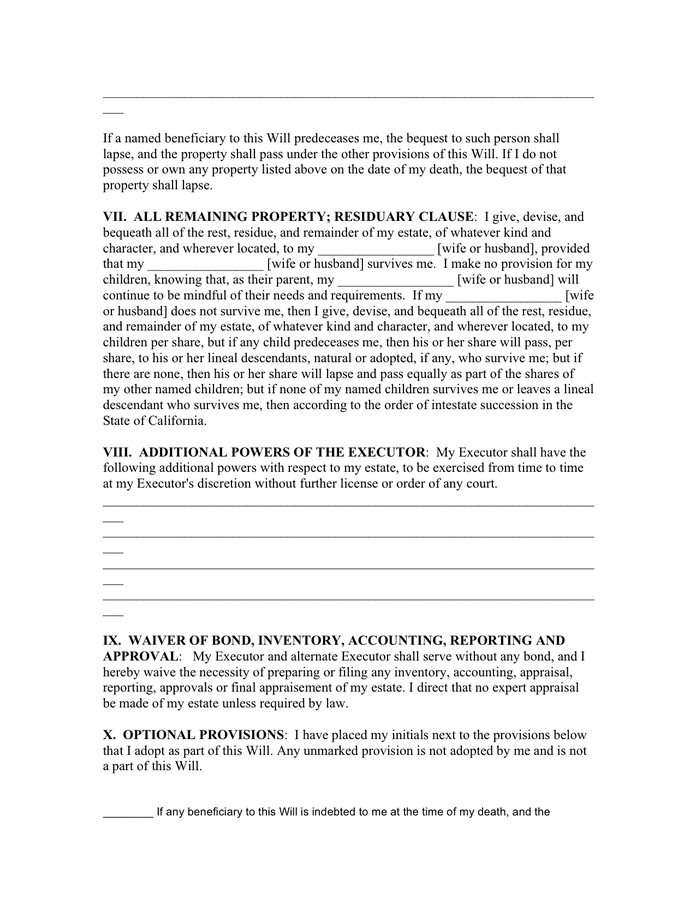 Last will and testament form in Word and Pdf formats - page 3 of 5