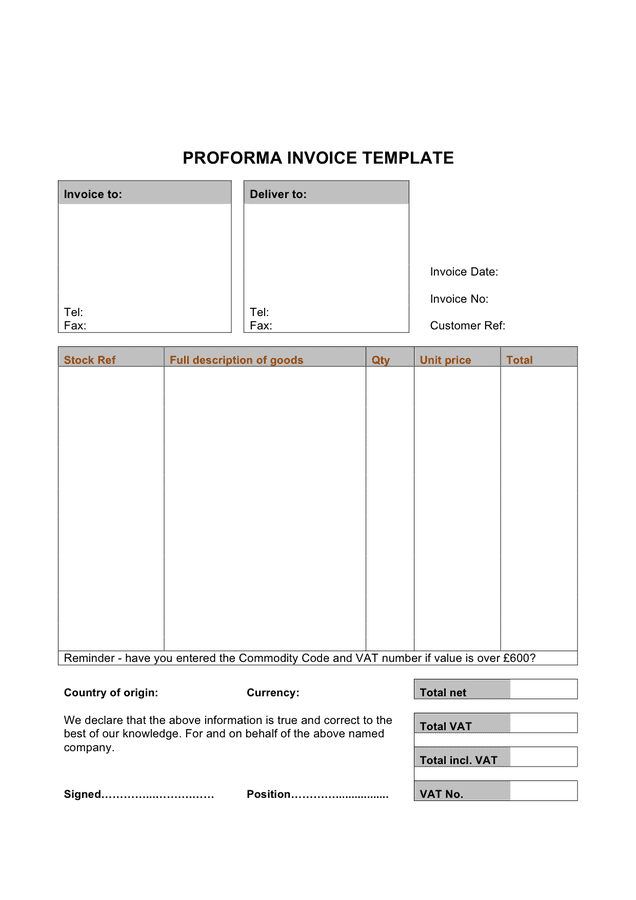 excel proforma invoice template
