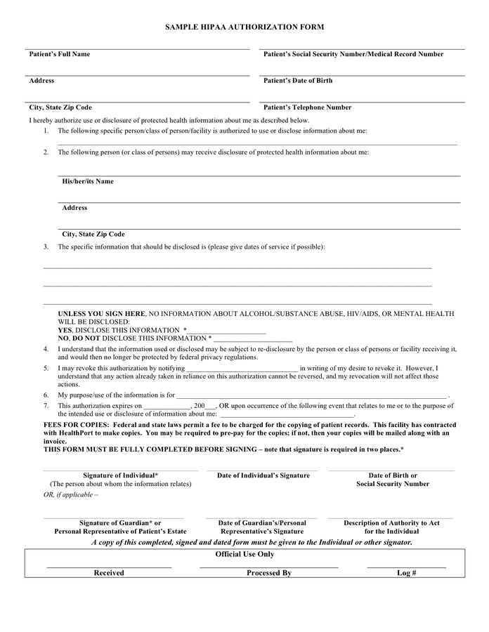 Hipaa Form To Request Medical Records