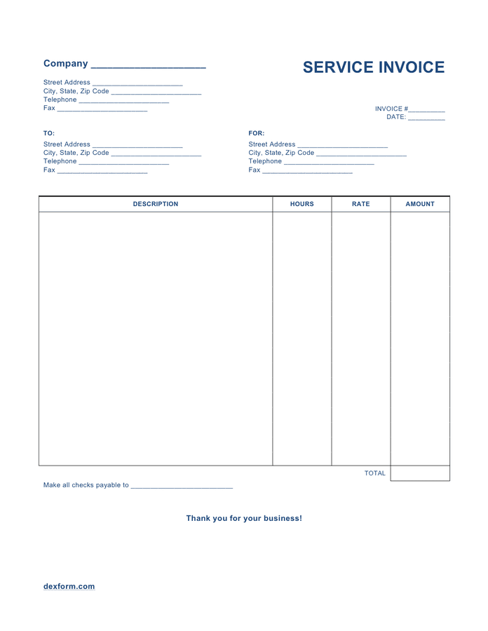 Service Invoice Template - download free documents for PDF, Word and Excel