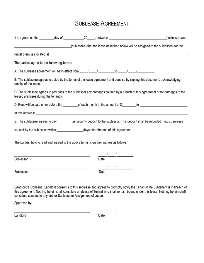 Sublease Agreement - download free documents for PDF, Word and Excel