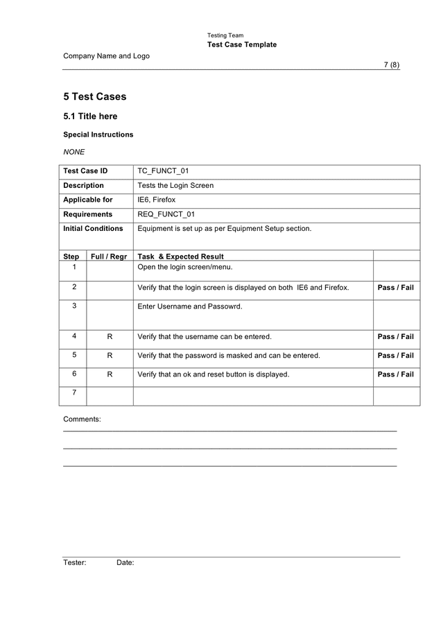 Test Case Template in Word and Pdf formats - page 7 of 8