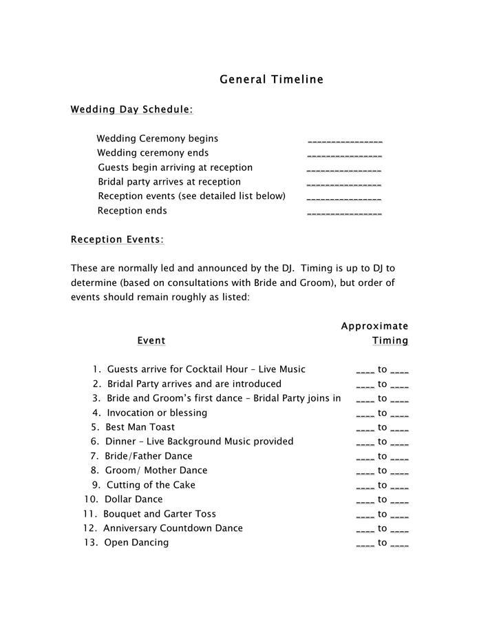 Wedding dj worksheet template in Word and Pdf formats page 2 of 8
