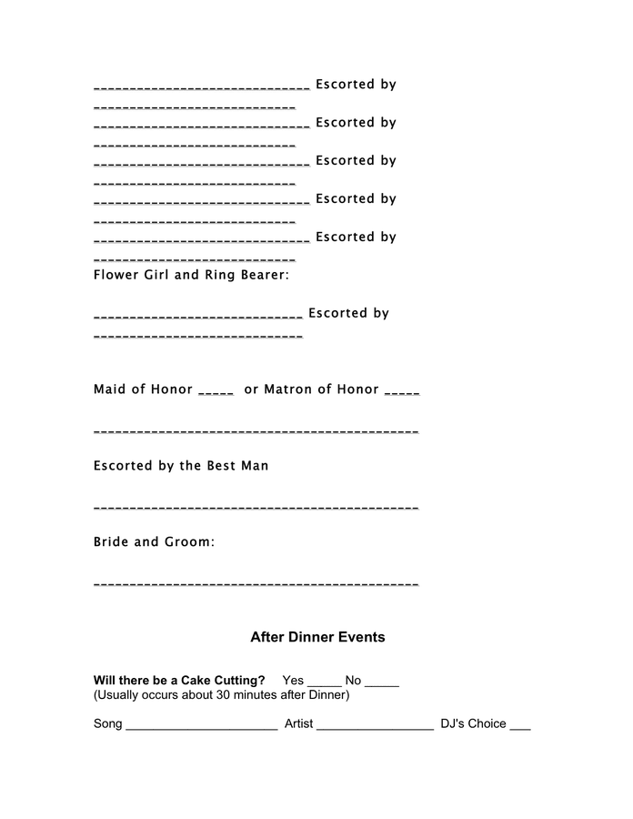 Wedding dj worksheet template in Word and Pdf formats page 4 of 8