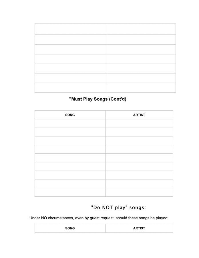 Wedding dj worksheet template in Word and Pdf formats page 6 of 8