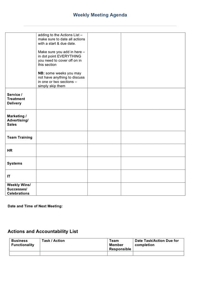 Weekly agenda template in Word and Pdf formats - page 2 of 3