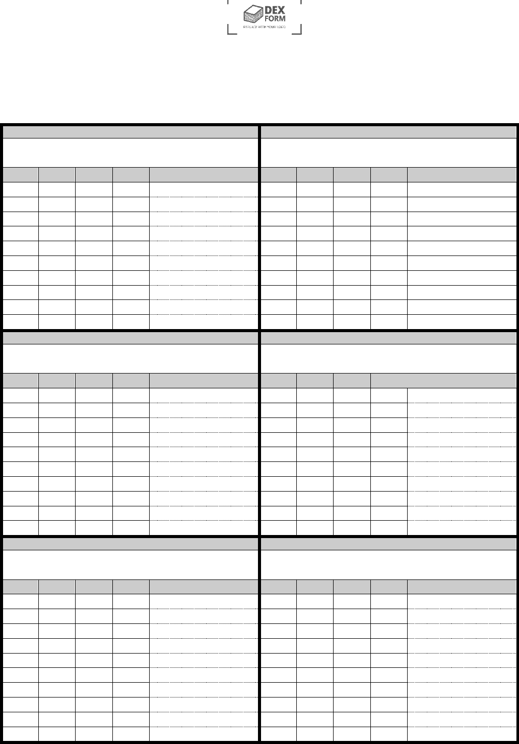 Swimming sample split sheets in Word and Pdf formats