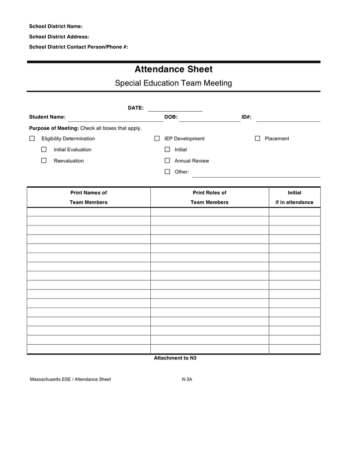 Attendance sheet form in Word and Pdf formats