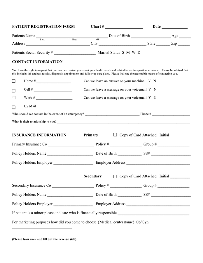 Patient Registration Form Download Free Documents For PDF Word And Excel