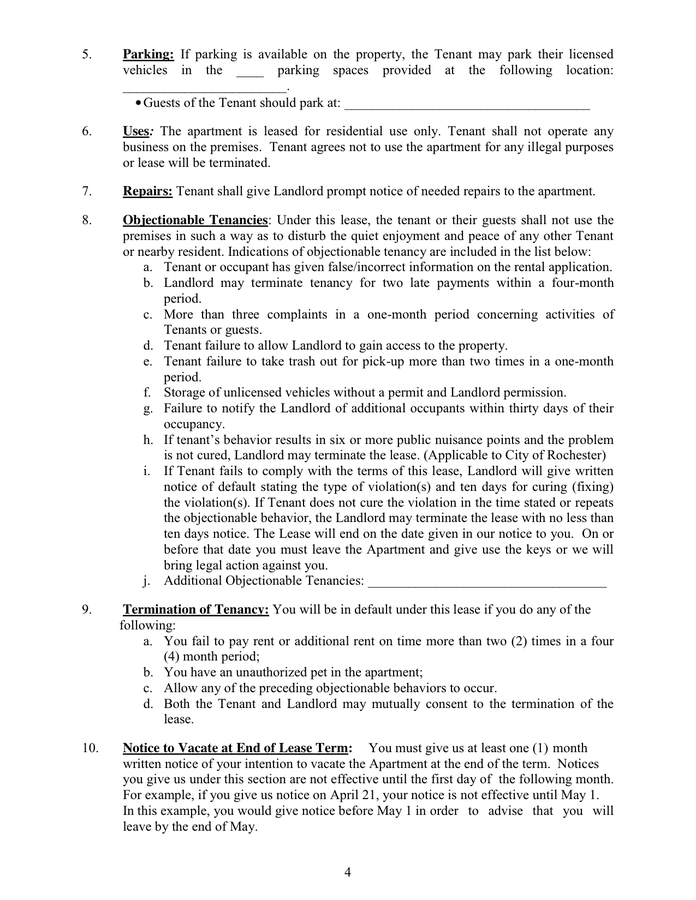 Residential lease agreement in Word and Pdf formats - page 4 of 5