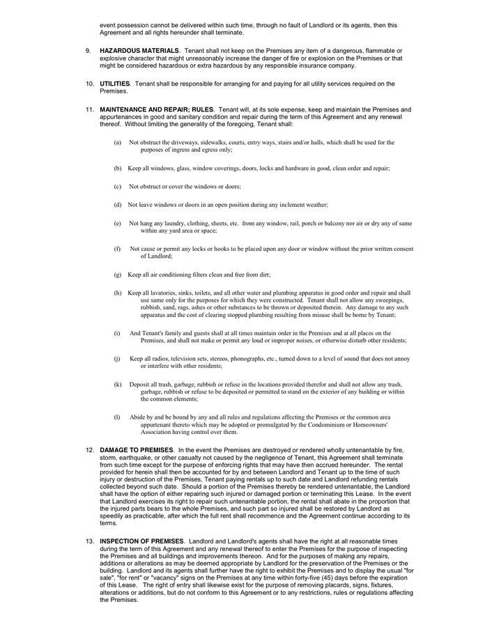 New York Residential Lease Agreement in Word and Pdf formats page 2 of 4