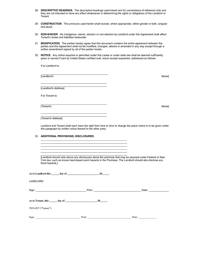 New York Residential Lease Agreement in Word and Pdf formats - page 4 of 4