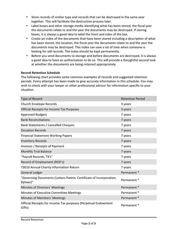 Record Retention Policy Template In Word And Pdf Formats Page 2 Of 3