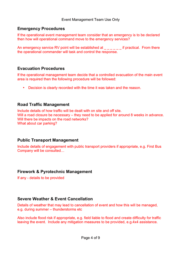 Event Management Plan Template In Word And Pdf Formats Page 4 Of 9 Event Management Plan Template In Word And Pdf Formats Page 4 Of 9