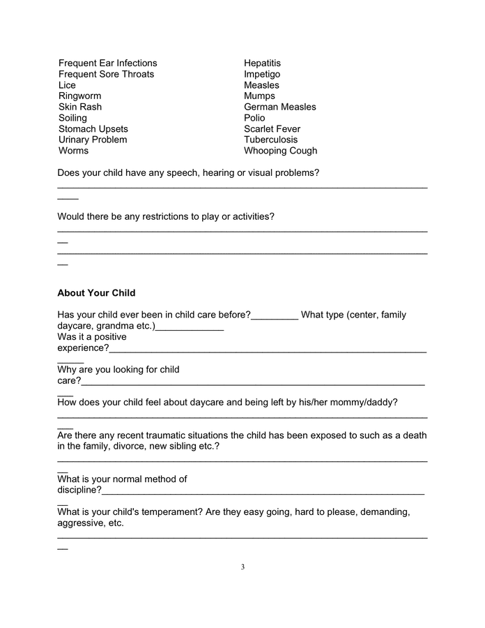 Parent interview/ application form in Word and Pdf formats - page 3 of 5