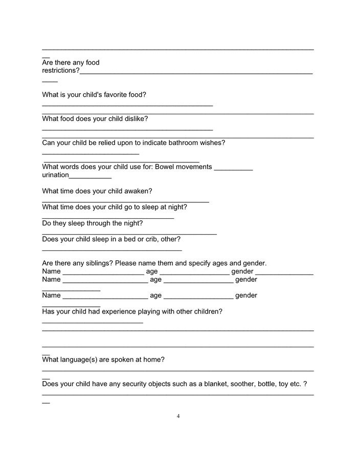 Parent interview/ application form in Word and Pdf formats - page 4 of 5