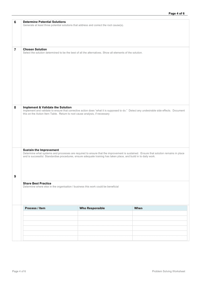 Problem solving worksheet in Word and Pdf formats - page 4 of 6