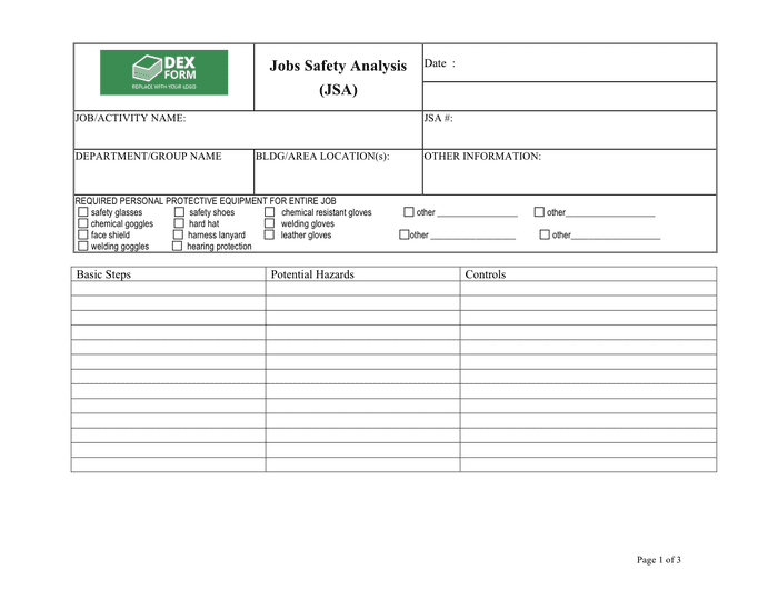 Job Safety Analysis jsa Form In Word And Pdf Formats