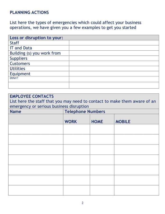 Business continuity plan template in Word and Pdf formats page 2 of 8