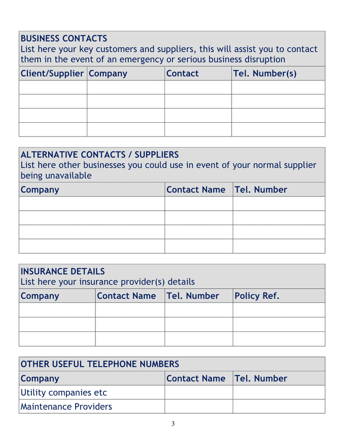 Business continuity plan template in Word and Pdf formats page 3 of 8