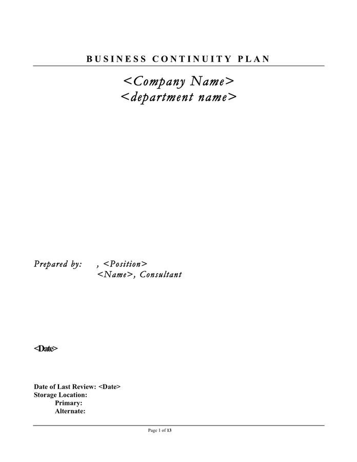 Business Continuity Plan Template - download free documents for PDF ...