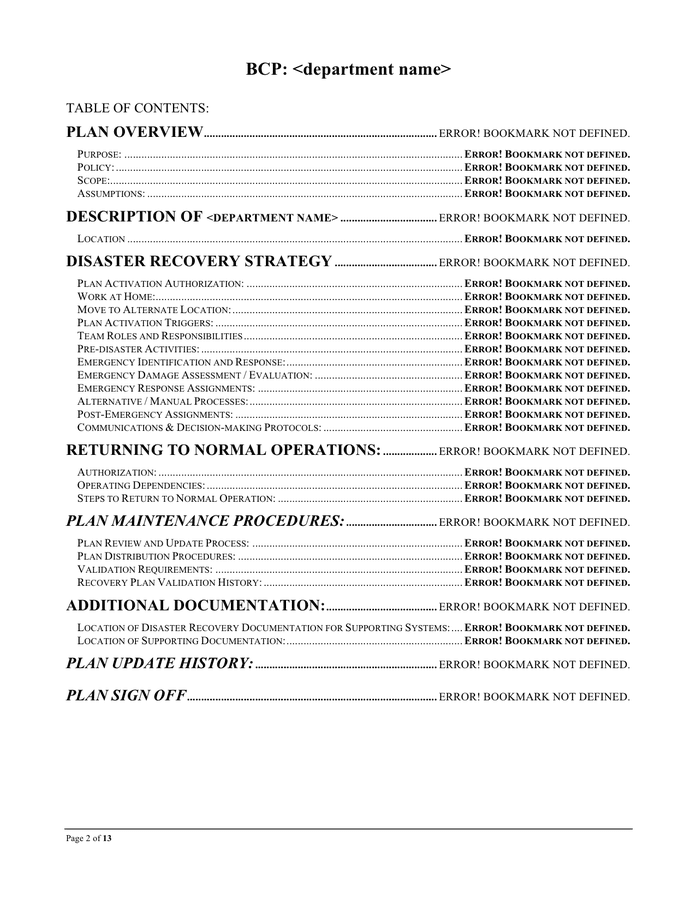 Business continuity plan template in word and pdf formats page 2 of 13