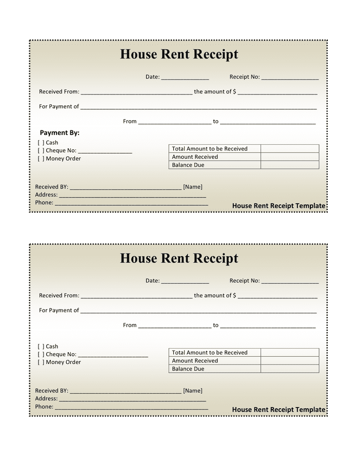 house rent receipt format in hindi