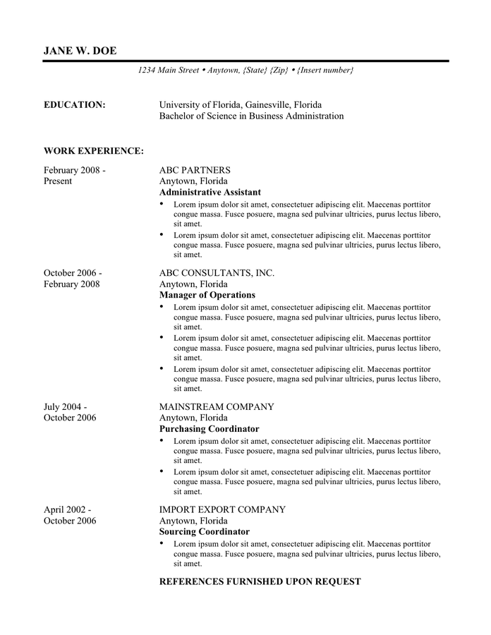 Chronological resume template in Word and Pdf formats