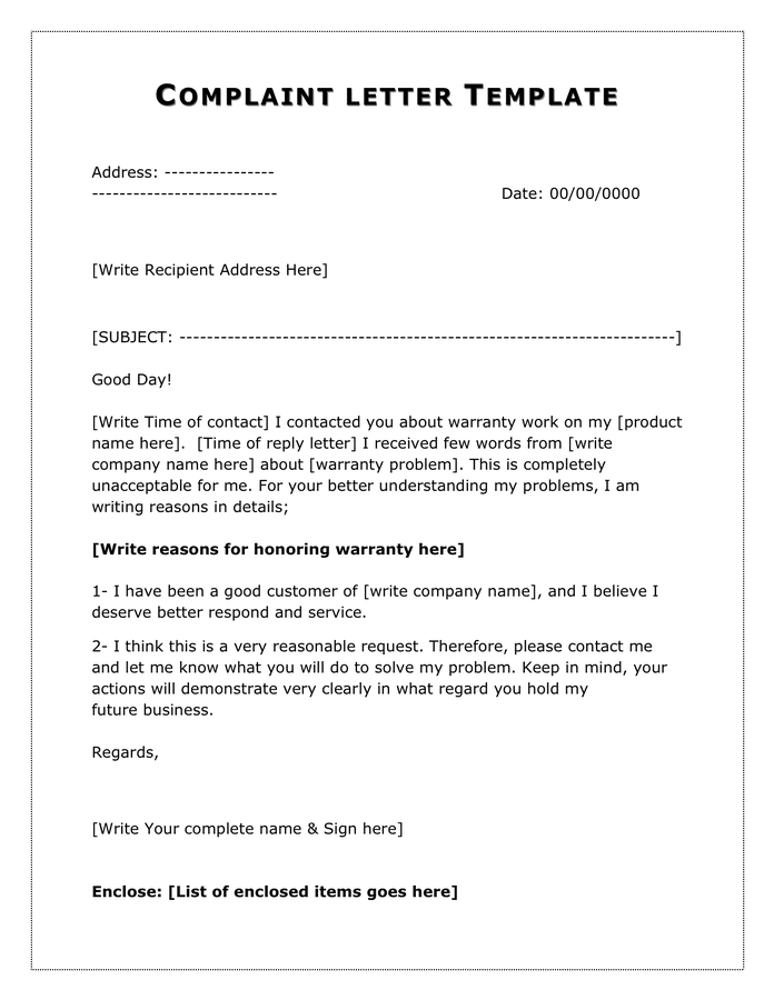 Complaint Letter Template Word Sample Templates Sample Templates ...