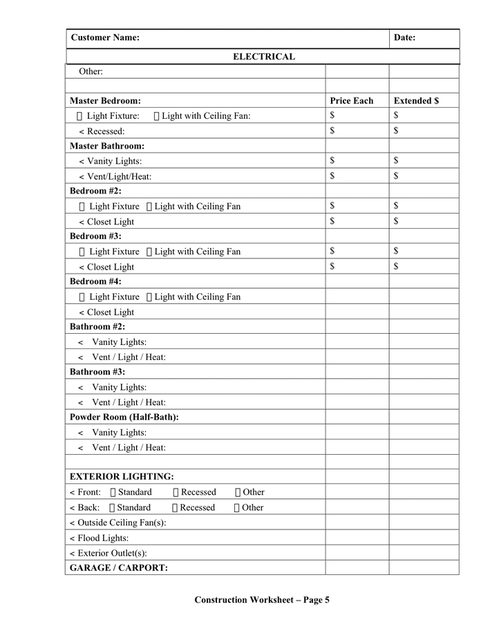 Construction worksheet in Word and Pdf formats page 5 of 8