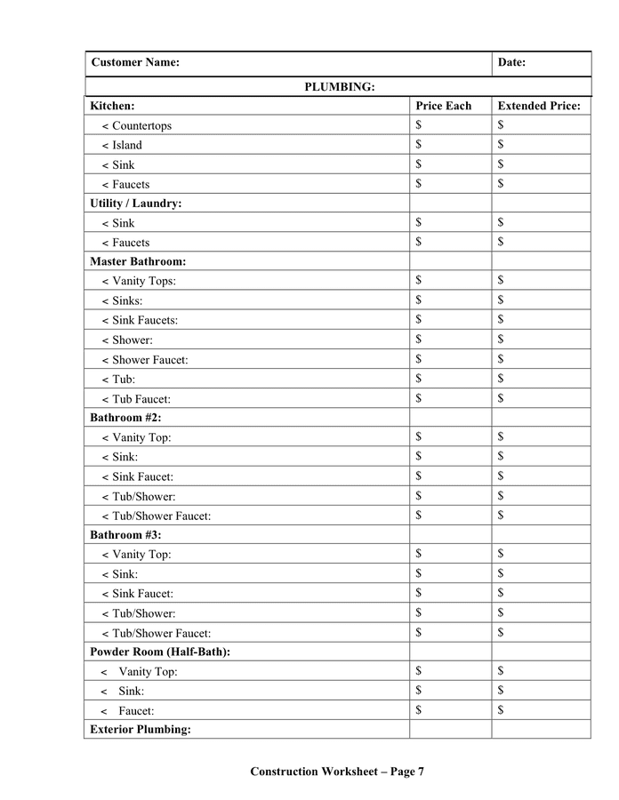 Construction worksheet in Word and Pdf formats - page 7 of 8