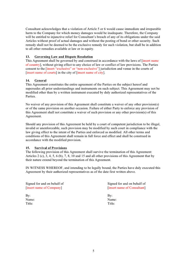 Consultancy agreement in Word and Pdf formats - page 5 of 5