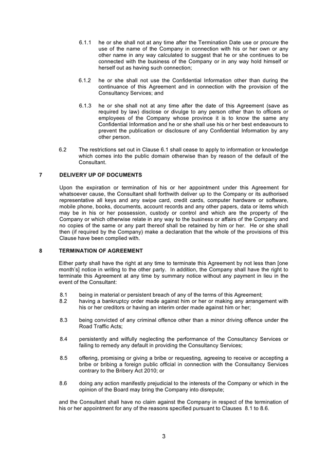 Consultancy agreement (UK) in Word and Pdf formats - page 3 of 6