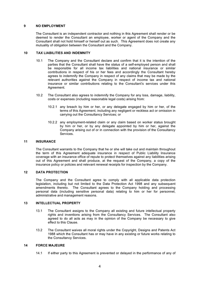 Consultancy agreement (UK) in Word and Pdf formats - page 4 of 6