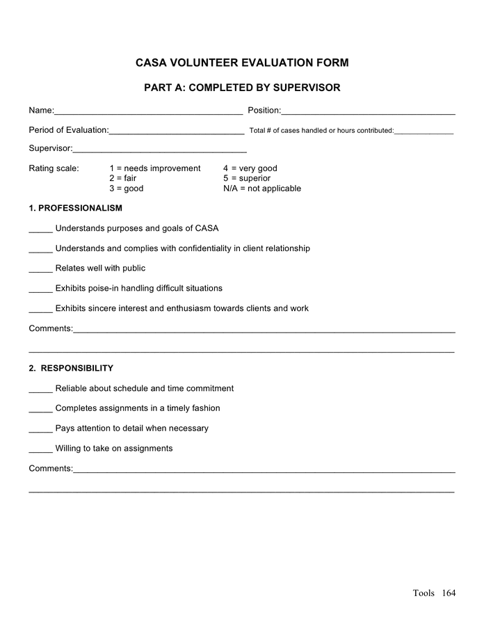 Sample volunteer evaluation form preview